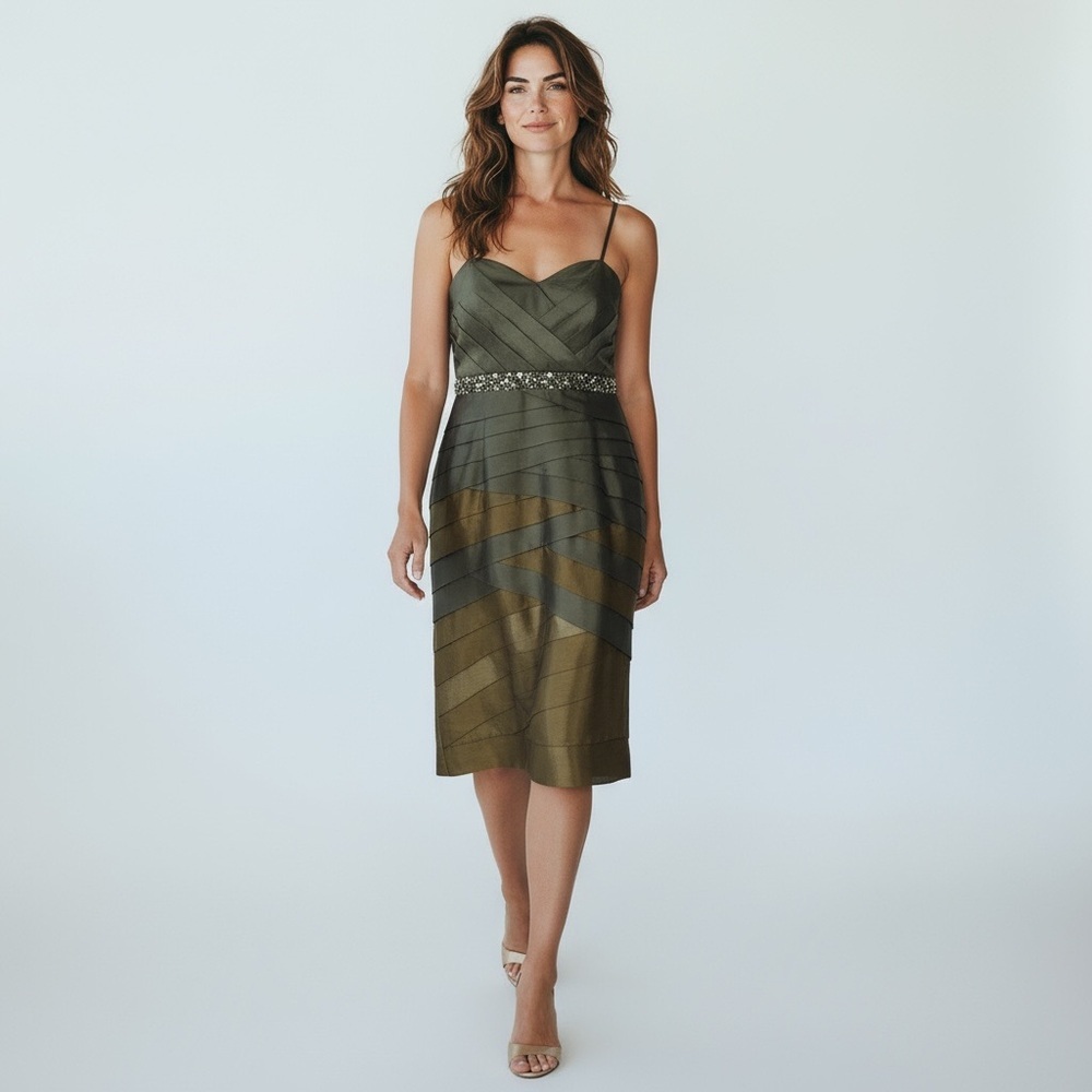 Annabelle Boutique Copper Gold Sweetheart Neckline Pleated Cocktail Dress 8